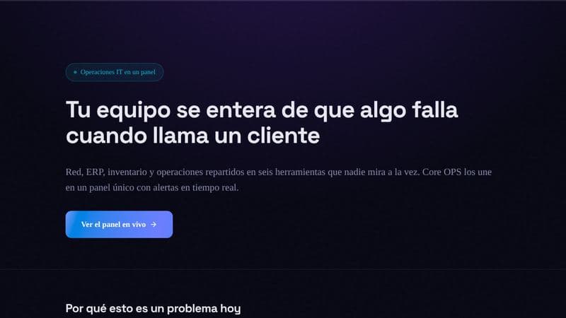 Captura de Core OPS, centro de mando enterprise para equipos IT