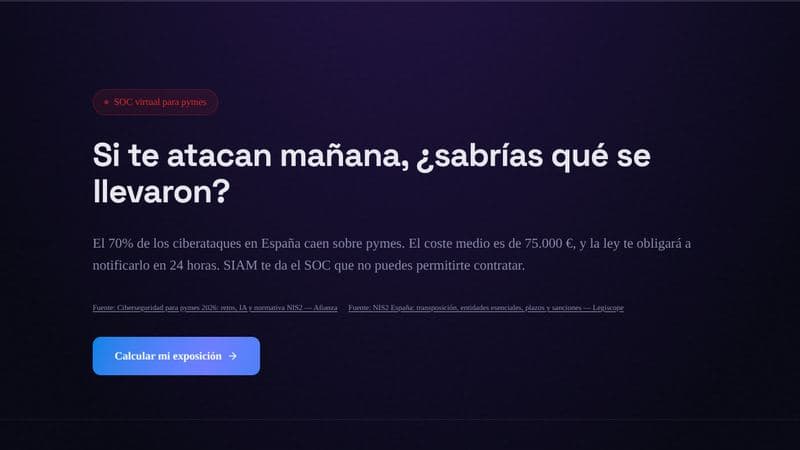 Captura de SIAM, plataforma de ciberseguridad con detección de amenazas en tiempo real